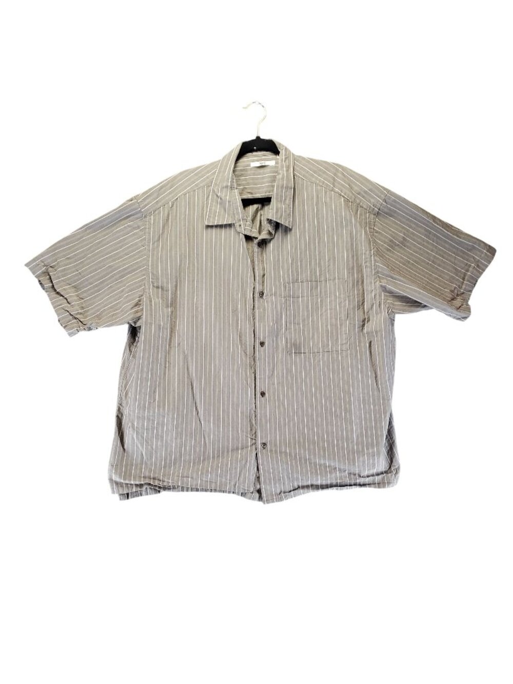 Uniqlo Shirt Mens XXL Tan Striped Short Sleeve Button-Up Collared